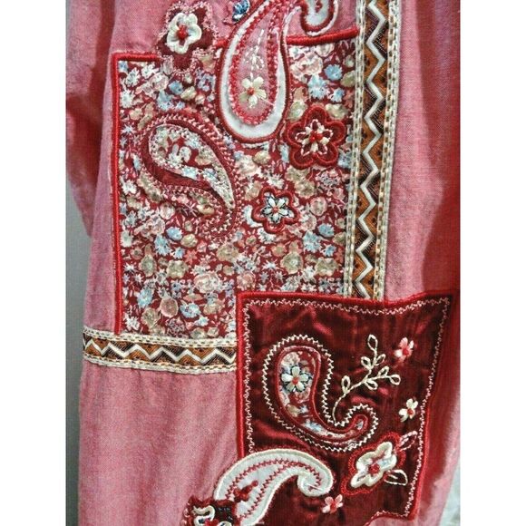 Boho Inspired Bobbie Brooks Paisley Patchwork Blouse Top Sz 14/16 Red Vintage - Picture 4 of 7